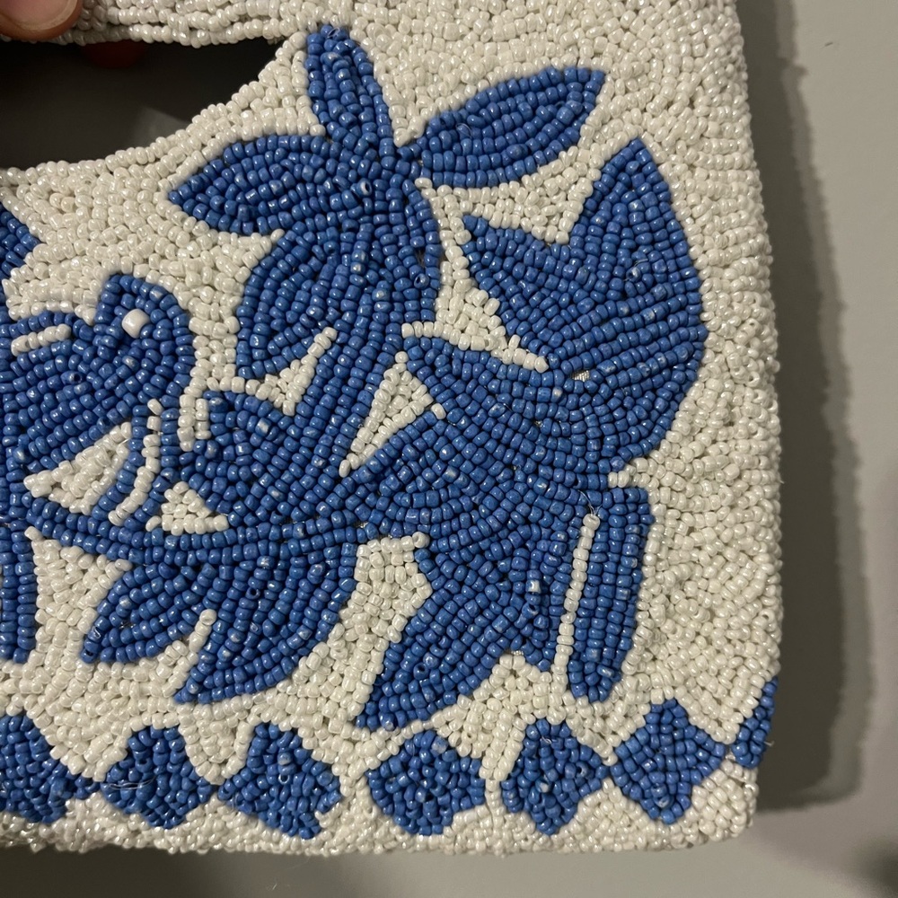 VIRAL Boho Blue and White Beaded Bird and Floral Clutch and NWT - Picture 3 of 5